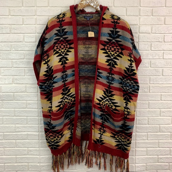 American Eagle Outfitters Sweaters - American Eagle aztec fringe poncho cardigan boho